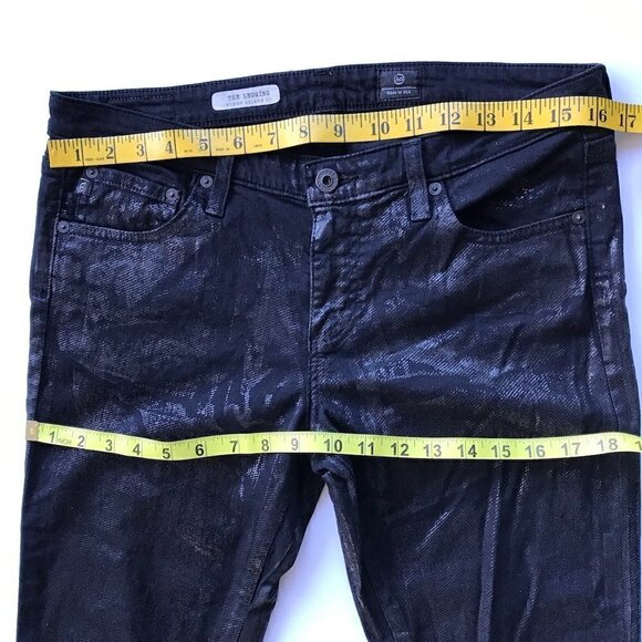 AG Unique LEGGING SUPER SKINNY Fit Black Coated Denim Jeans sz 30R - Picture 15 of 16